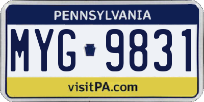 PA license plate MYG9831