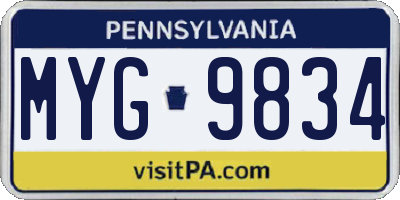PA license plate MYG9834