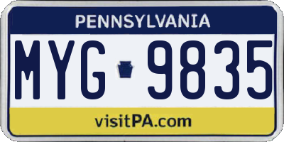 PA license plate MYG9835