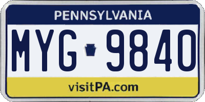 PA license plate MYG9840
