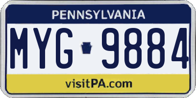 PA license plate MYG9884