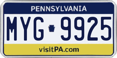 PA license plate MYG9925