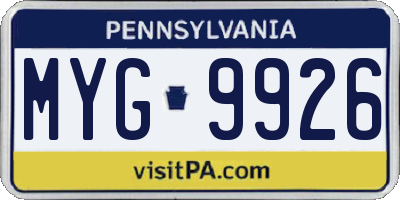 PA license plate MYG9926