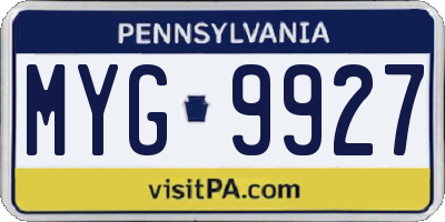 PA license plate MYG9927