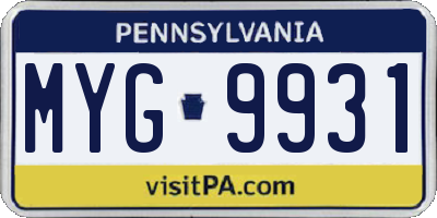 PA license plate MYG9931