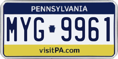 PA license plate MYG9961