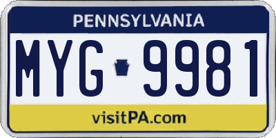 PA license plate MYG9981