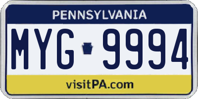 PA license plate MYG9994