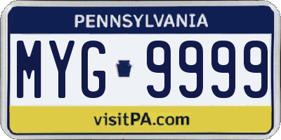 PA license plate MYG9999