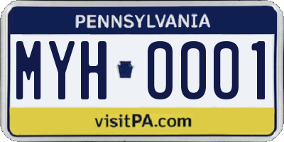 PA license plate MYH0001