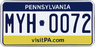 PA license plate MYH0072