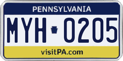 PA license plate MYH0205