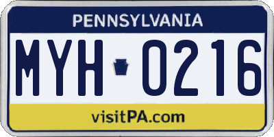 PA license plate MYH0216