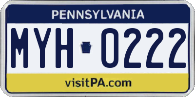 PA license plate MYH0222