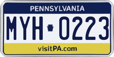 PA license plate MYH0223