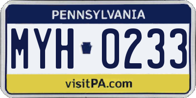 PA license plate MYH0233