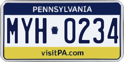 PA license plate MYH0234