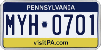 PA license plate MYH0701