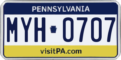 PA license plate MYH0707