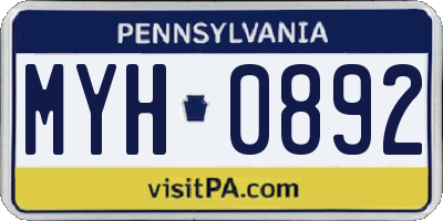 PA license plate MYH0892