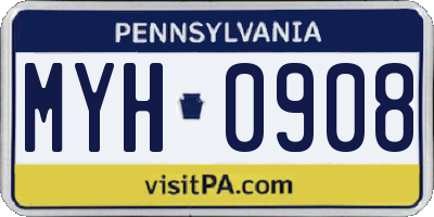 PA license plate MYH0908