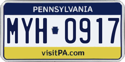 PA license plate MYH0917