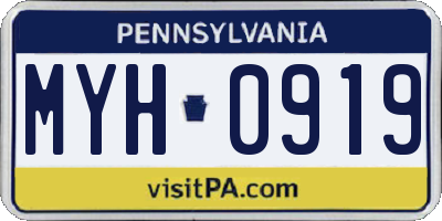 PA license plate MYH0919