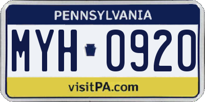 PA license plate MYH0920