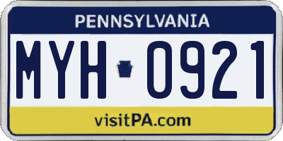 PA license plate MYH0921
