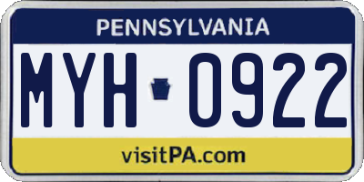 PA license plate MYH0922