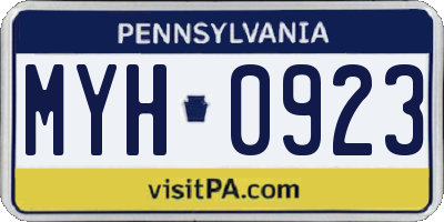 PA license plate MYH0923
