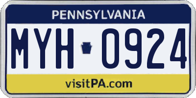 PA license plate MYH0924