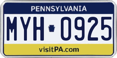 PA license plate MYH0925