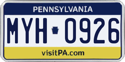 PA license plate MYH0926