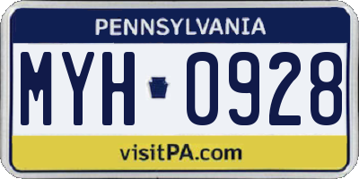 PA license plate MYH0928