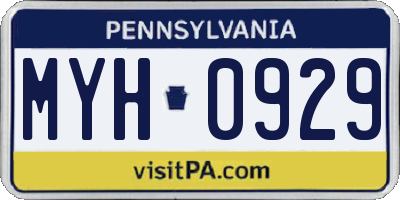 PA license plate MYH0929