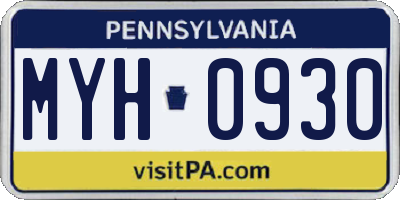 PA license plate MYH0930