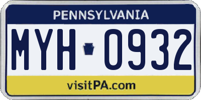 PA license plate MYH0932