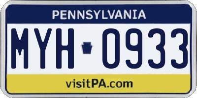 PA license plate MYH0933
