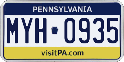 PA license plate MYH0935