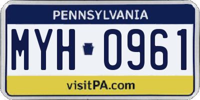 PA license plate MYH0961