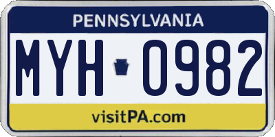 PA license plate MYH0982