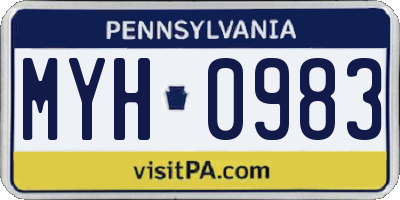 PA license plate MYH0983