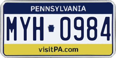PA license plate MYH0984