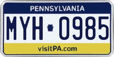 PA license plate MYH0985