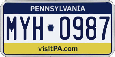 PA license plate MYH0987