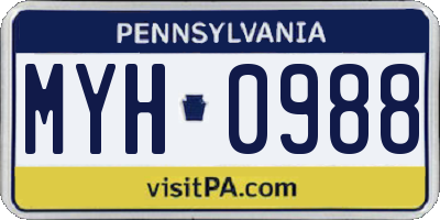 PA license plate MYH0988