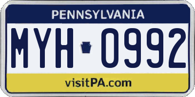PA license plate MYH0992