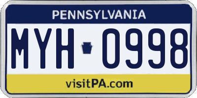 PA license plate MYH0998