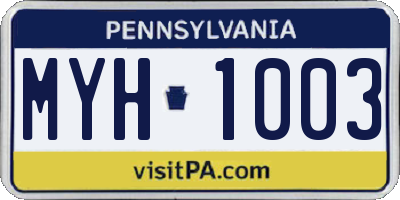 PA license plate MYH1003